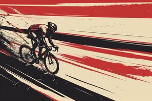 A determined cyclist speeds along a unique road marked by bold, contrasting colors, showcasing intense motion during a competitive event photo