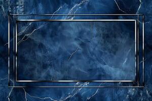 A striking blue marble texture features delicate white veining, surrounded by a sleek gold rectangular frame, perfect for invitations or graphic design photo