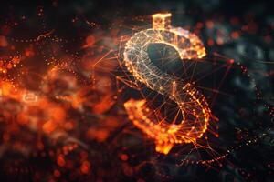 A glowing dollar sign is displayed using interconnected lines and nodes, symbolizing the fusion of technology and finance in a digital landscape, capturing an innovative essence photo