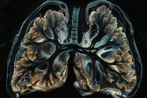 This view highlights the complex inner architecture of human lungs, illustrating the bronchial tree and alveoli in a vibrant and informative display photo