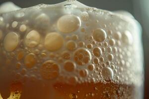 A close up of a glass of beer with bubbles photo