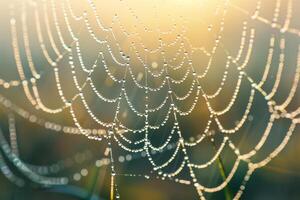 Spider web with dew drops on it photo