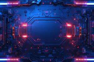 A vibrant digital background showcases intricate circuitry illuminated by blue and pink neon lights, creating a futuristic atmosphere ideal for technology-themed projects photo