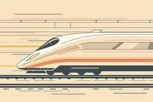 A sleek, high-speed train glides along the tracks in a suburban area, emphasizing the blend of technology and efficiency in modern transportation photo
