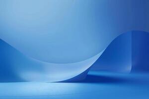 Soft blue curves flow gracefully within a minimalist space, creating an atmosphere of tranquility and calmness, enhanced by natural daylight filtering through photo