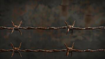 A rusty barbed wire fence with a dark background photo