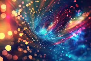 A colorful galaxy with a spiral shape and a hole in the middle photo