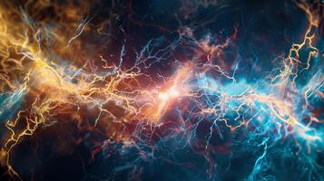 A colorful, abstract image of two lightning bolts with a blue photo