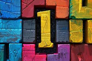 A colorful block of wood with the number 1 in the middle photo