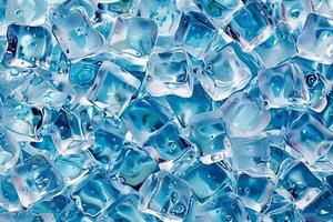A collection of translucent ice cubes is displayed, showcasing their unique shapes and glistening surfaces. The cubes reflect light, creating a refreshing visual appeal photo