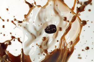Coffee bean splash with milk and chocolate photo