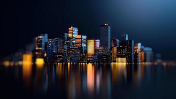 Cityscape at night with lights on buildings photo