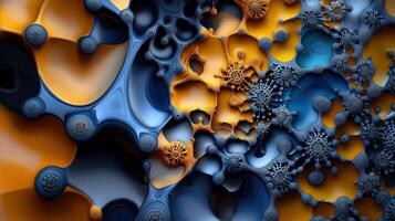 A 3d image of a blue and yellow abstract wall photo