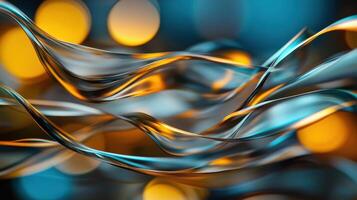 Abstract background with blue and gold waves photo