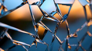Broken glass with a sunset in the background photo