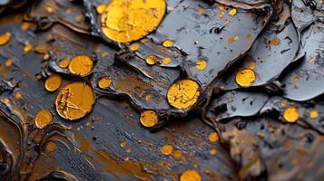 Oil and water are mixed together in a black and yellow color photo