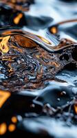 Water with orange and black swirls photo