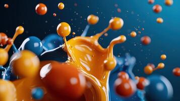 Colorful paint splashes on a blue background photo