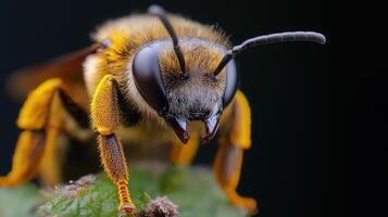 A bee with a black and yellow face photo