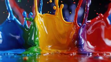 Colorful paint splashes on a black background photo