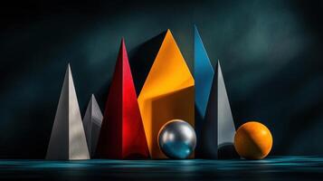 Colorful geometric shapes on a dark background photo