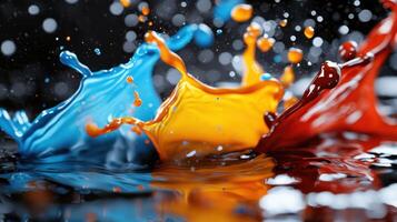 Colorful splash of ink on black background photo
