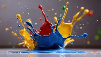 Colorful paint splashes on a table photo