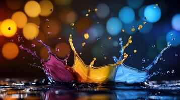Colorful splash of water on a black background photo