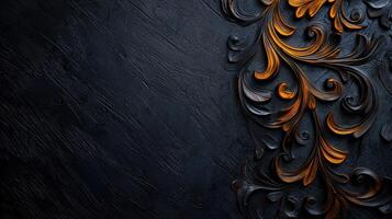 Black and gold floral design on a dark background photo