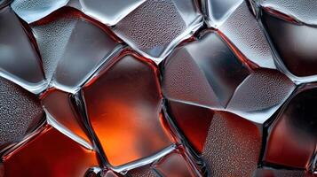 A close up of a glass wall with red and black photo