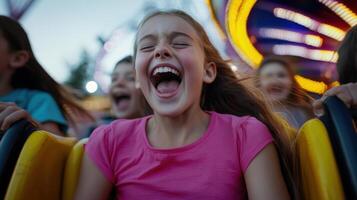 A girl laughing while riding a roller coaster photo