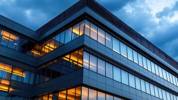 A building with windows lit up at night photo