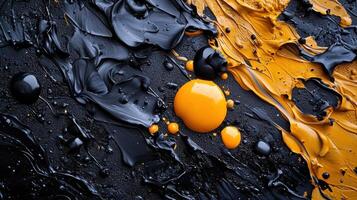 A close up of a black and yellow paint photo