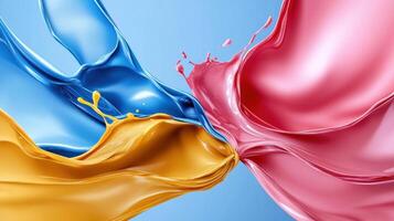 Two colorful liquid splashes on a blue background photo