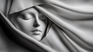 A woman's face is covered by a white sheet photo