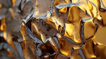 A shiny, metallic surface with a lot of texture and a few bubbles photo