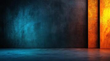 A wall with a blue and orange stripe photo