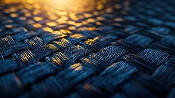 The image is of a woven fabric with a blue and black color scheme photo