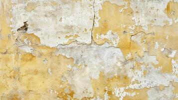 A faded wall exhibits layers of peeling paint and cracks in a distressed texture, reflecting urban decay and neglect in a forgotten space during the day photo
