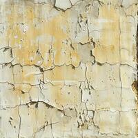 The surface features a textured wall covered in weathered, peeling yellow paint, displaying cracks and signs of deterioration over time, highlighting its age and history photo