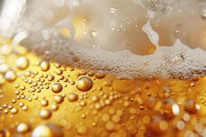 Golden beer fills a glass, with bubbles rising to the surface, creating a refreshing appearance. This captures the essence of summer enjoyment photo