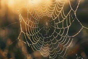 A spider web with dew drops on it photo