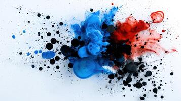 A colorful explosion of paint splatters on a white background photo