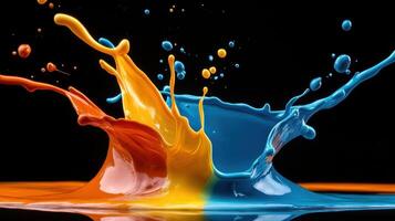 Colorful liquid splashes on a black background photo