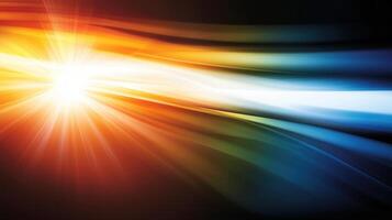 A colorful, abstract painting with a bright yellow sun in the center photo