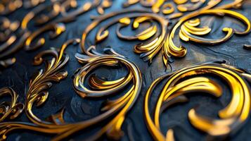 Golden swirls on a black background photo