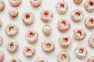 A large group of donuts with sprinkles on them photo