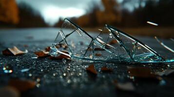 Broken glass on the road photo