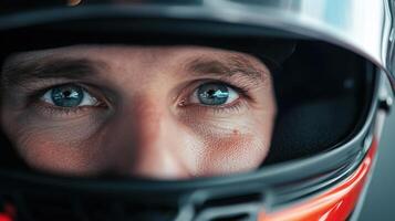 Close up of a man wearing a helmet photo