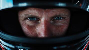 A close up of a man in a racing helmet photo